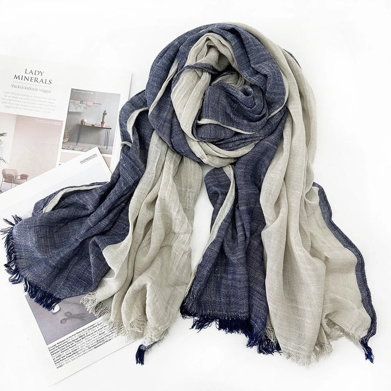 Unisex Sweet Color Block Polyester Long-staple Cotton Sewing Cotton Linen Scarves