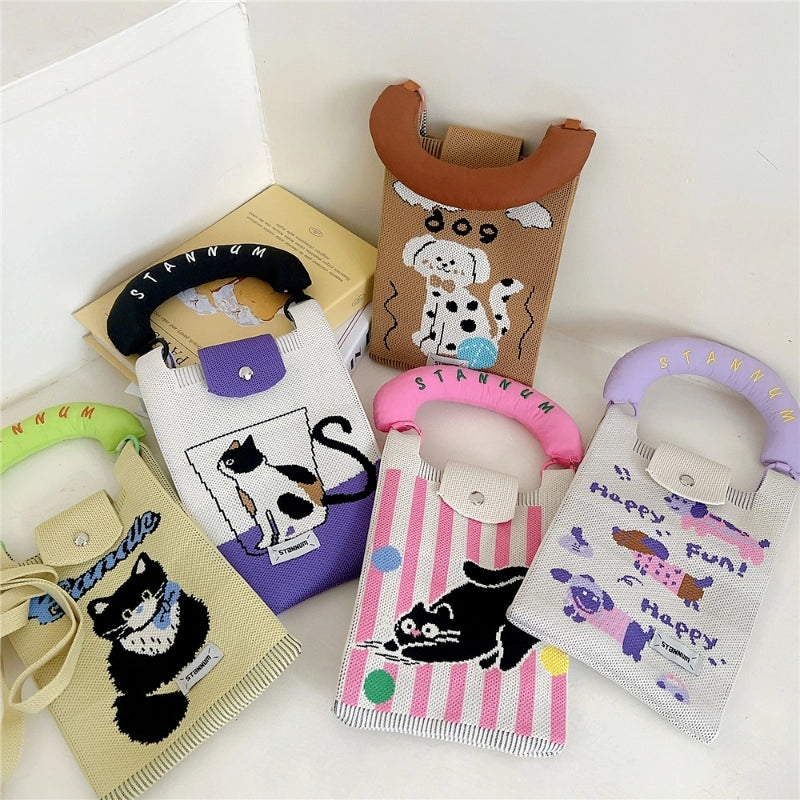 Women's Small Polyester Letter Cat Bow Knot Elegant Bucket Buckle Crossbody Bag