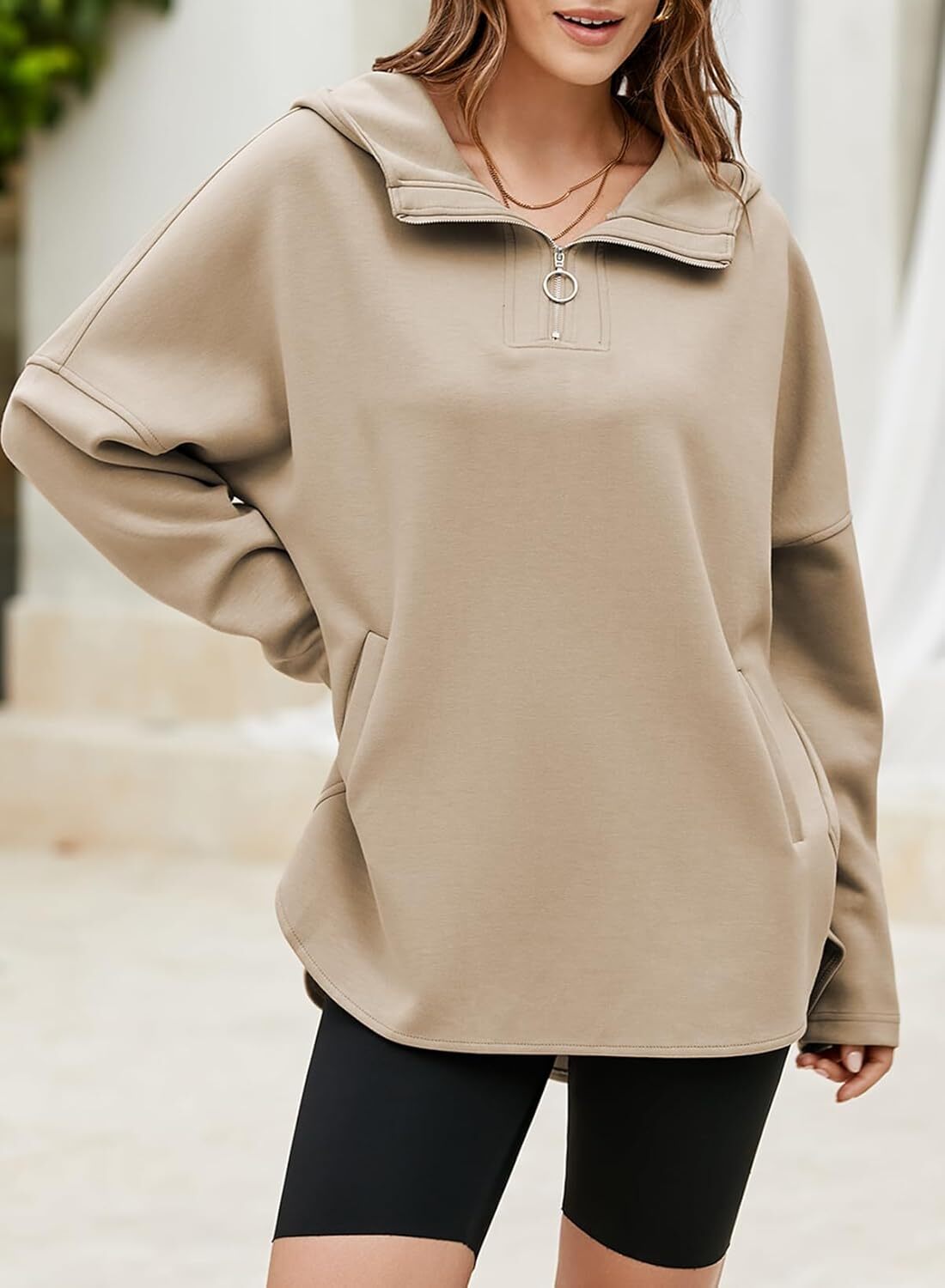 FINAL SALE⚡5 Packs for $25.95⚡- Women's Oversized Hoodies Casual Long Sleeve Half Zipper Pocket Sweatshirt Pullover Tops