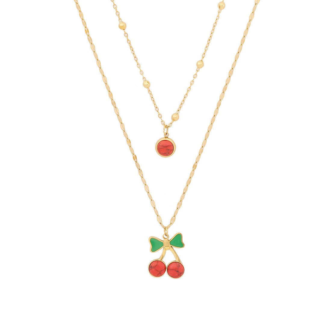 Cute Cherry Pendant Necklace Fashion Stainless Steel Double Chain