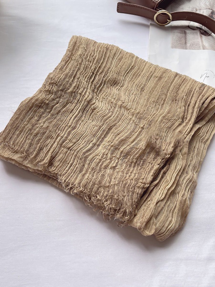 Vintage Pure Color Shirred Shawl Scarf