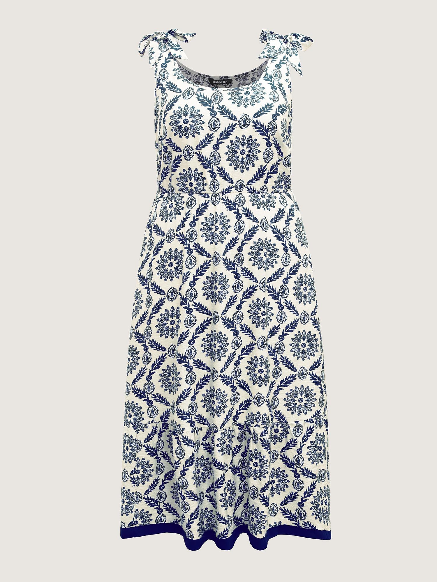 Rayon Ornate Print Knotted Shoulder Dress