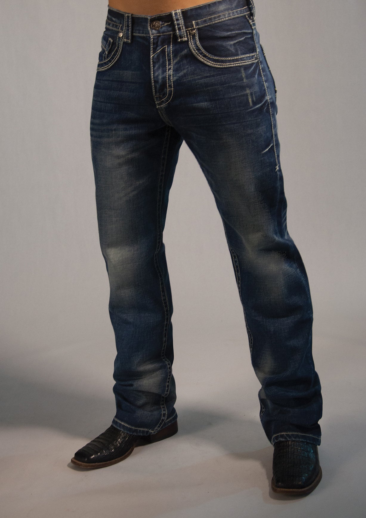 B Tuff Mens Blue Cotton Denim Jeans Strong Faded Torque