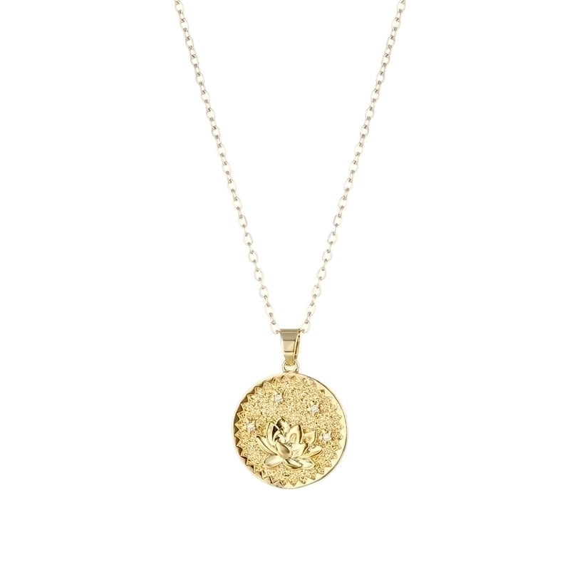 Stainless Steel Titanium Steel Fashion Inlay Plating Flower Chrysanthemum Lotus Zircon Pendant Necklace