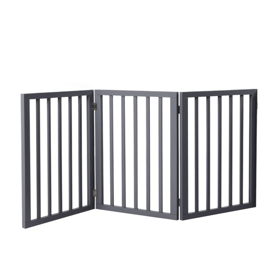 Retractable Barrier Wooden Pet Gate Dog Fence 3 Panel Grey