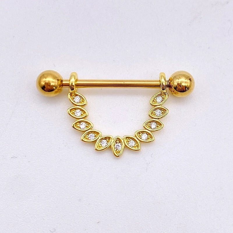 Fashion Leaf Star Wings Stainless Steel Inlaid Zircon Nipple Ring 1 Piece