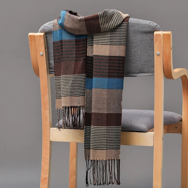 Autumn And Winter Men's Plaid Scarf British Plaid Cashmere Tassel Couple Parent-child Men's Scarf