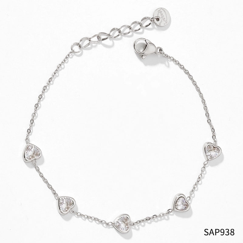 Fashion Heart Shape 304 Stainless Steel 16K Gold Plated White Gold Plated Gold Plated Zircon Stainless Steel Bracelets In Bulk