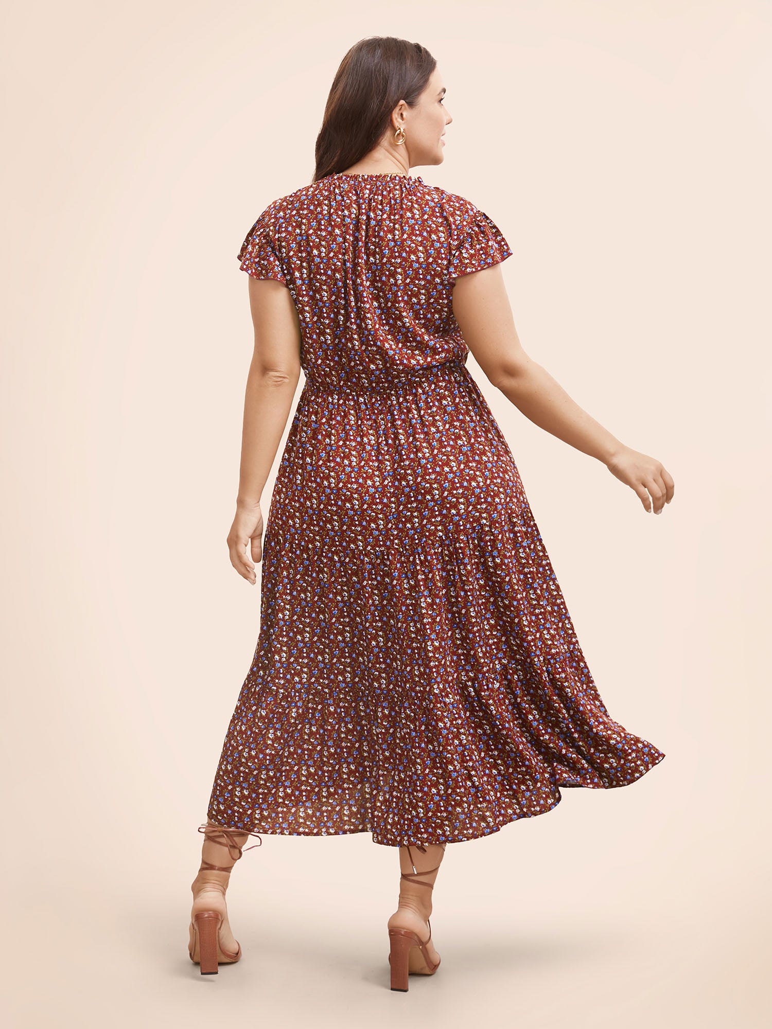 Ditsy Floral Ruffle Cap Sleeve Dress