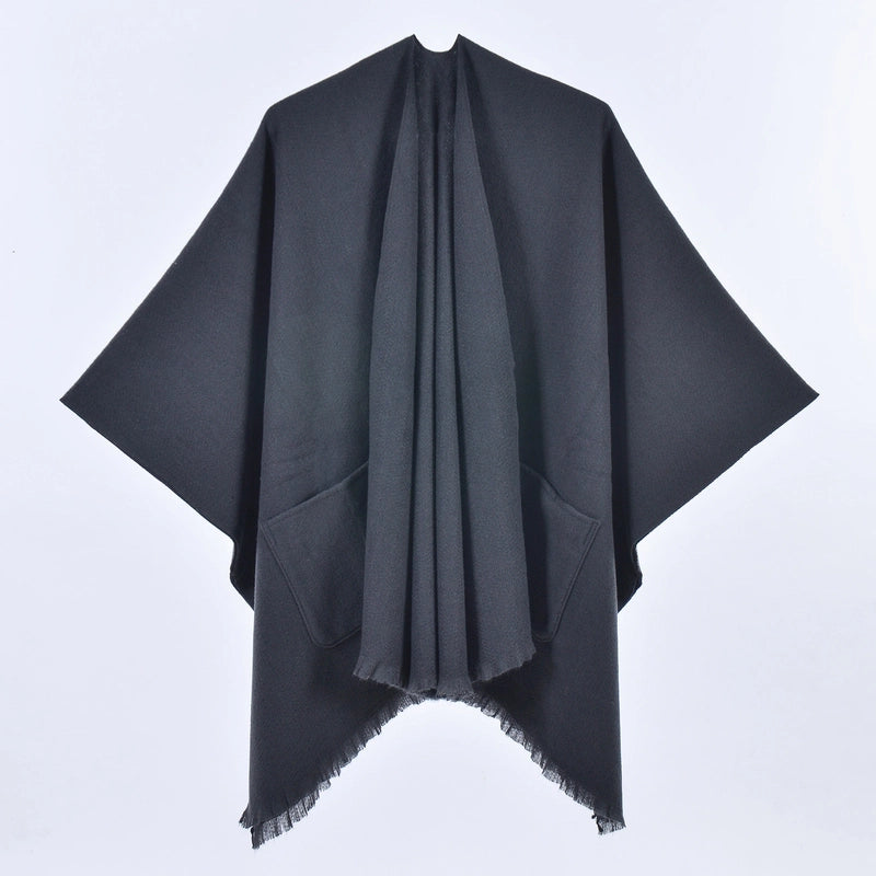 New Women's Autumn And Winter Warm Cloak Simple Double-sided Solid Color Split Cashmere Outerwear Shawl