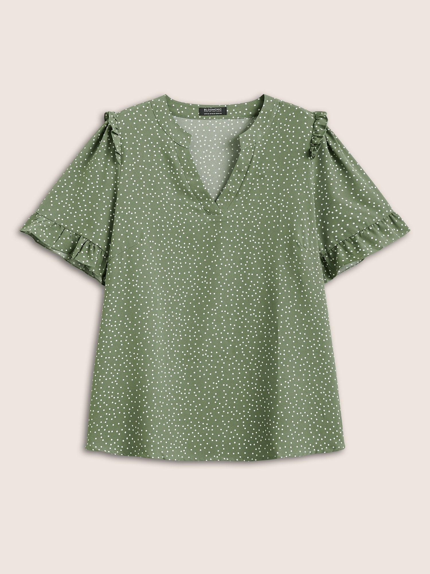 Polka Dot V Neck Ruffle Trim Blouse