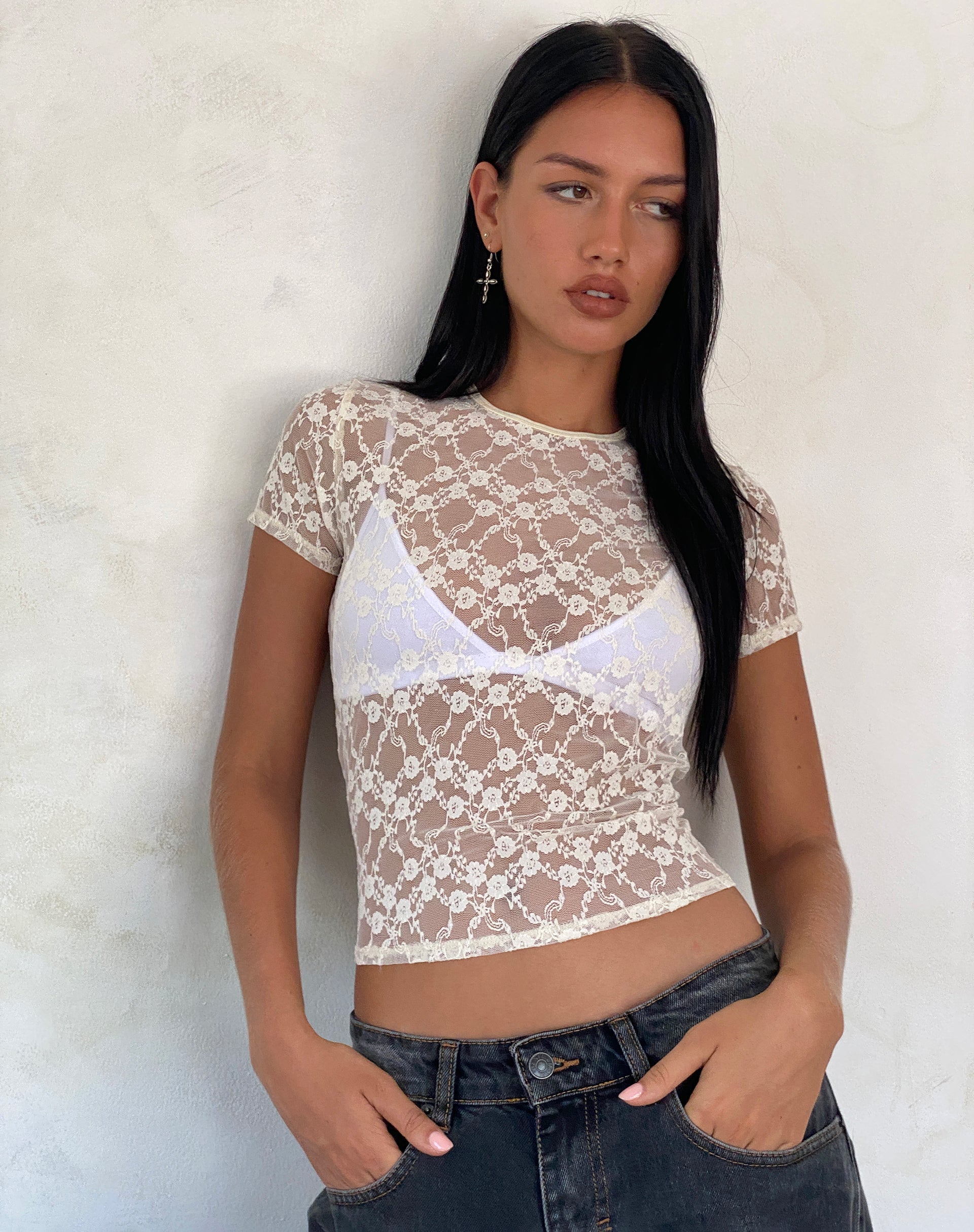 Zorani Lace Baby Tee in Ivory