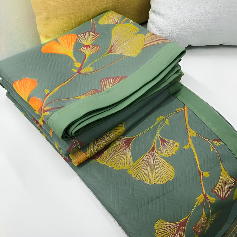 Jacquard Floral Ginkgo Leaves Reversible Coverlet