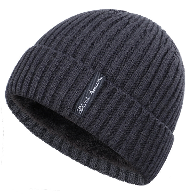 Autumn And Winter New Men's Style Knitted Hat Plus Velvet Padded Scarf Two-piece Warm Knitted Hat