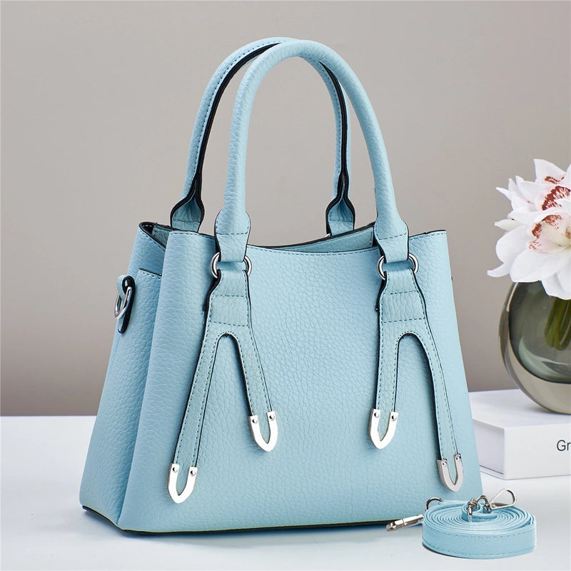 Women's Pu Leather Solid Color Basic Sewing Thread Bucket Zipper Handbag