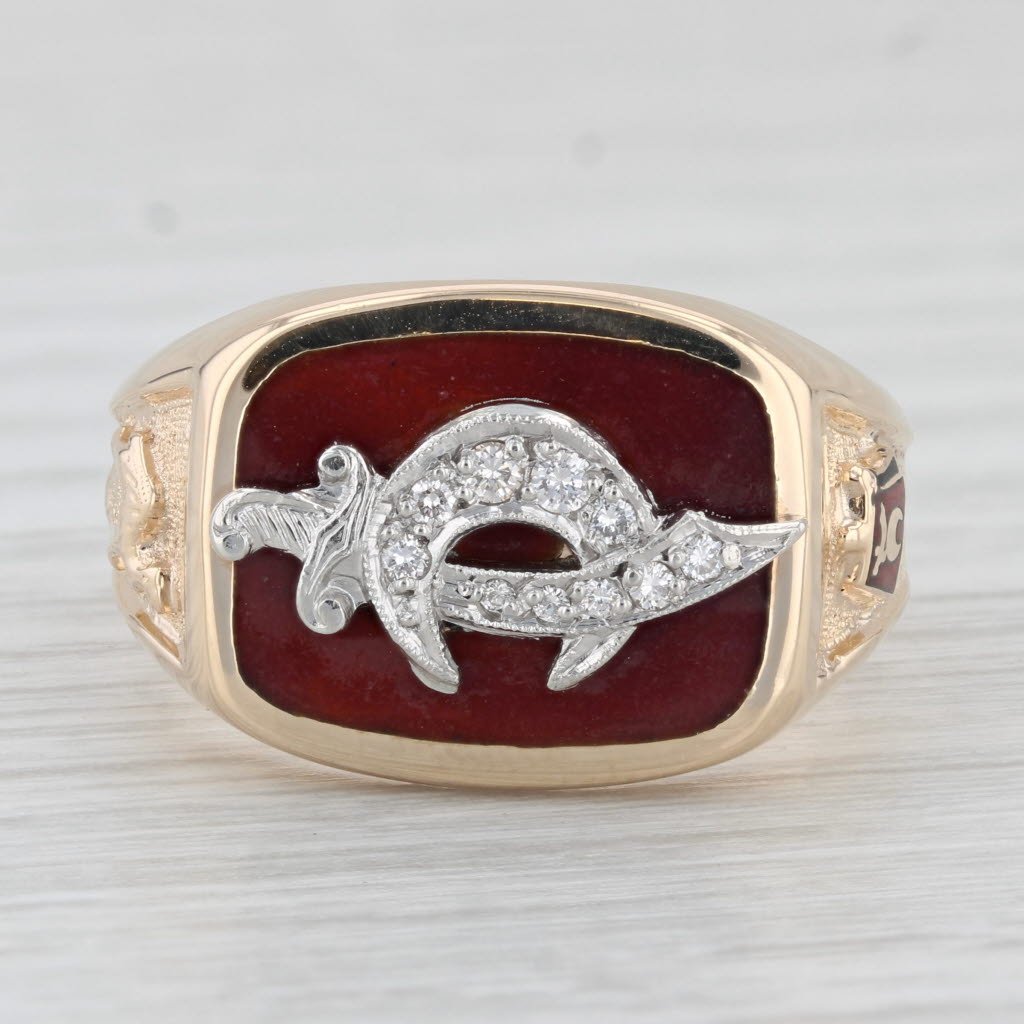 Diamond Shriners Masonic Signet Ring 14k Gold Platinum Scimitar Crescent Fez
