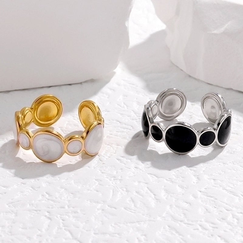 Retro Oval Stainless Steel Enamel Open Ring