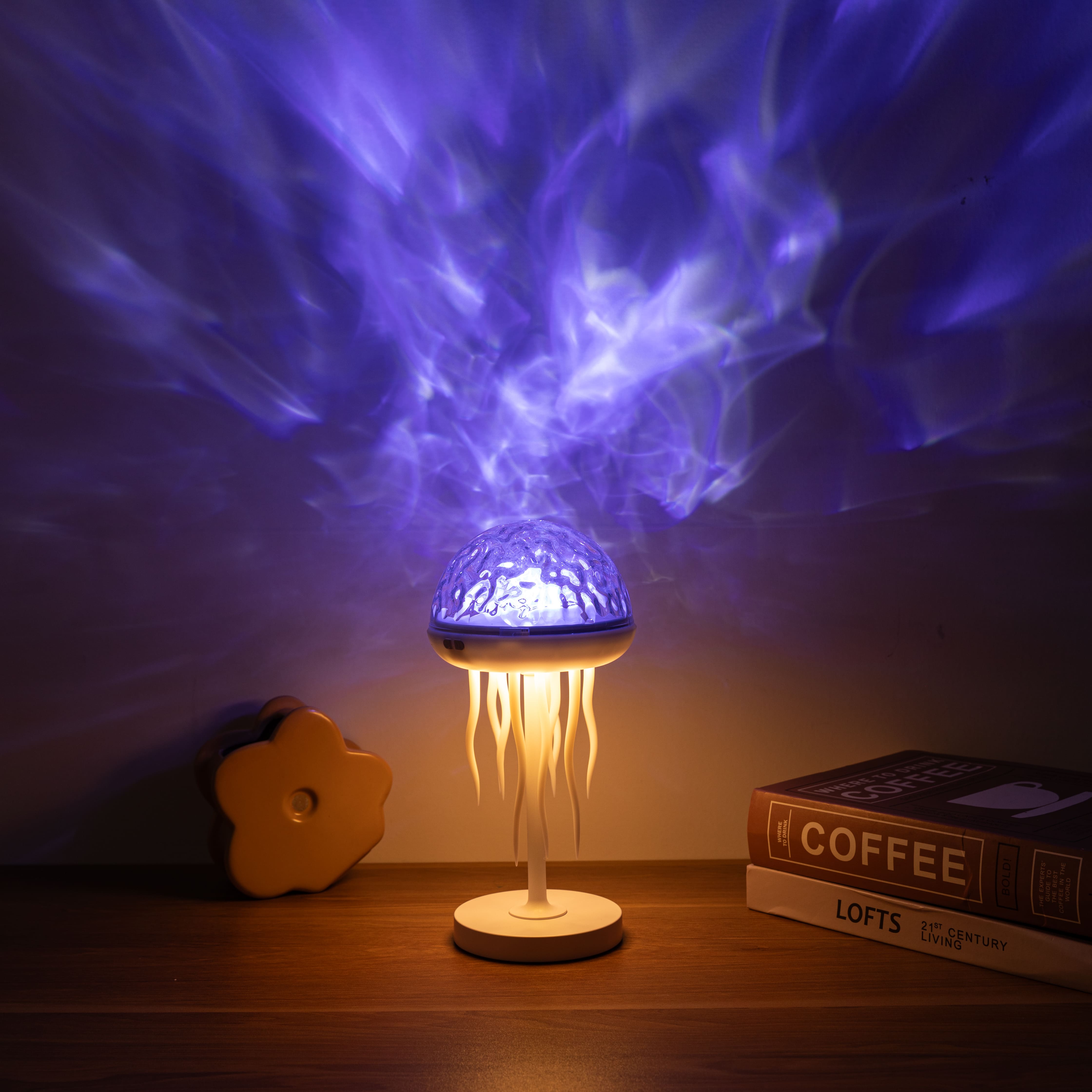 Jellyfish Wave Projector Lamp 7-Color LED Night Light with Moving Tentacles Water Ripple Effect for Relaxation