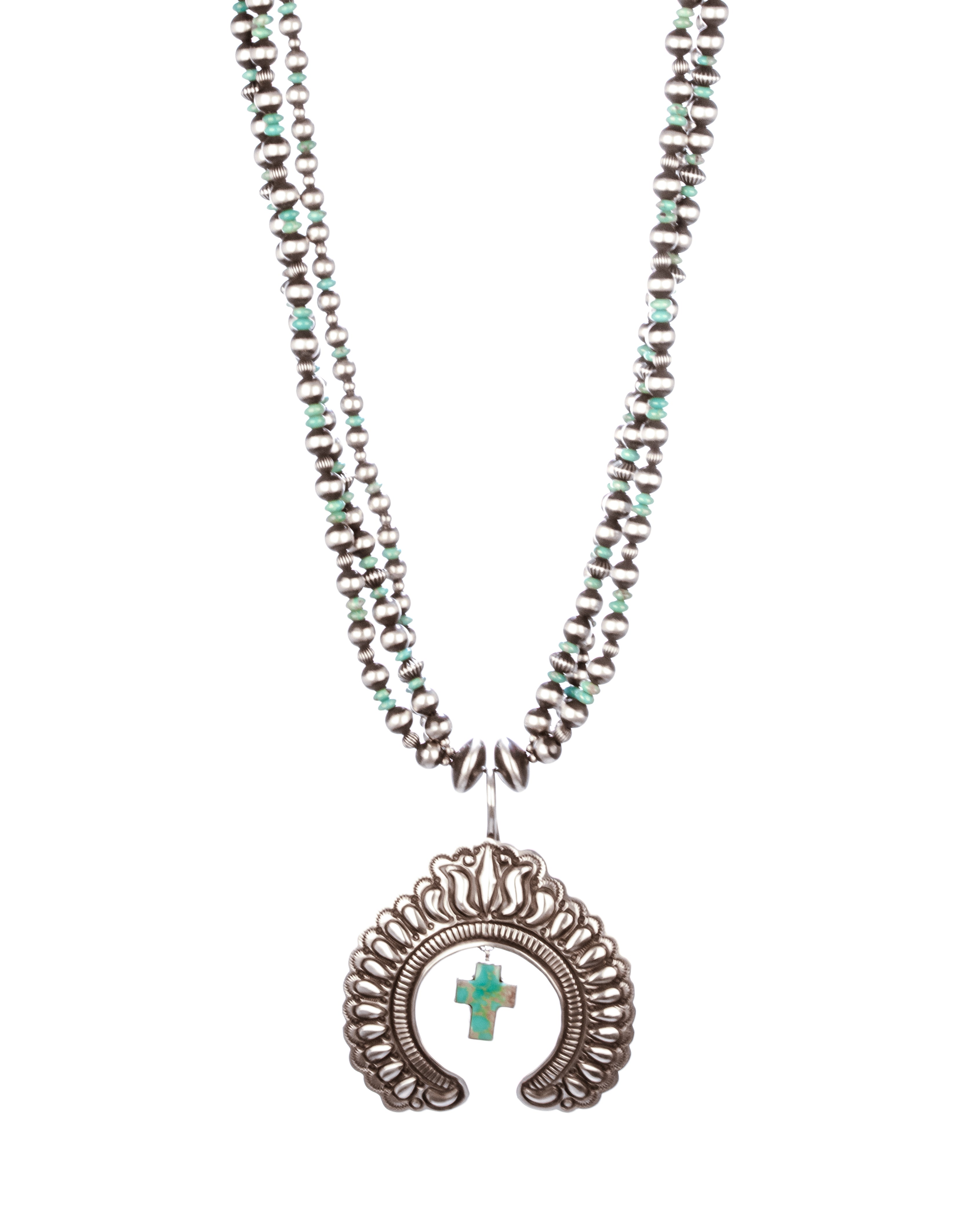 Three-Strand Necklace with Naja Pendant & Cross Drop
