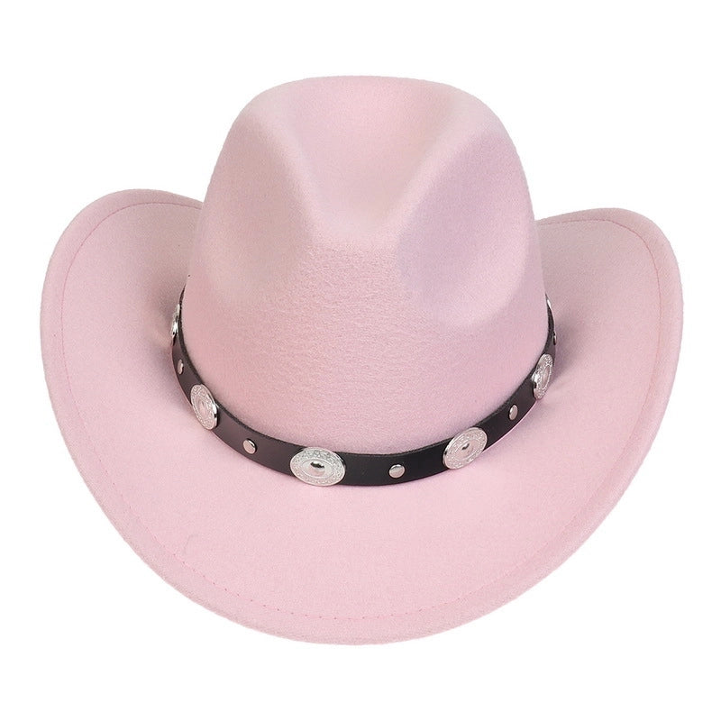 Tibetan Western Denim Top Hat Spring And Autumn New Jazz Hat Big Brim Five-pointed Star Belt Accessories Felt Hat For Men And Women