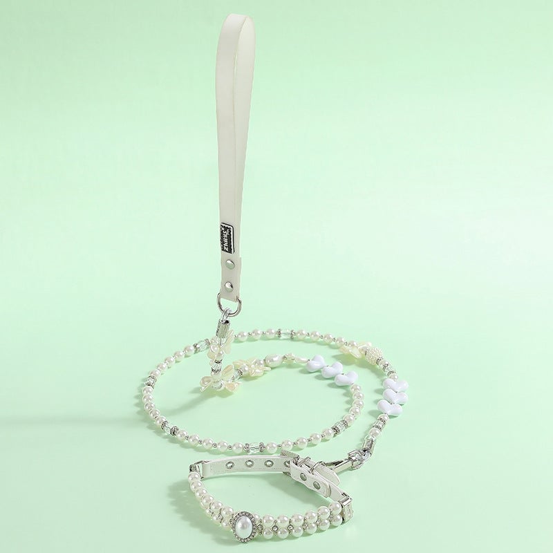 Jeweled Pearl Decor Dog Collar&Leash