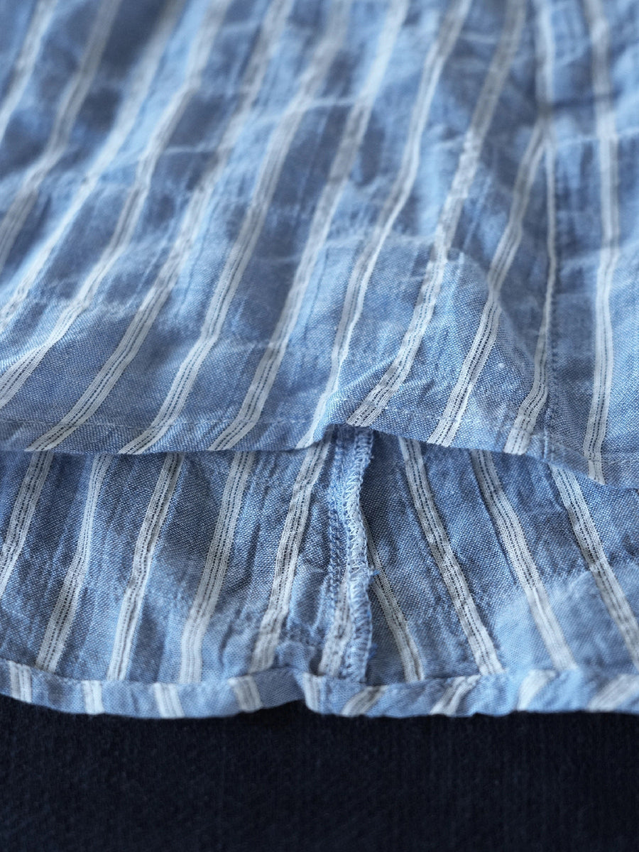 Women Summer Casual Stripe O-Neck Cotton Shirt
