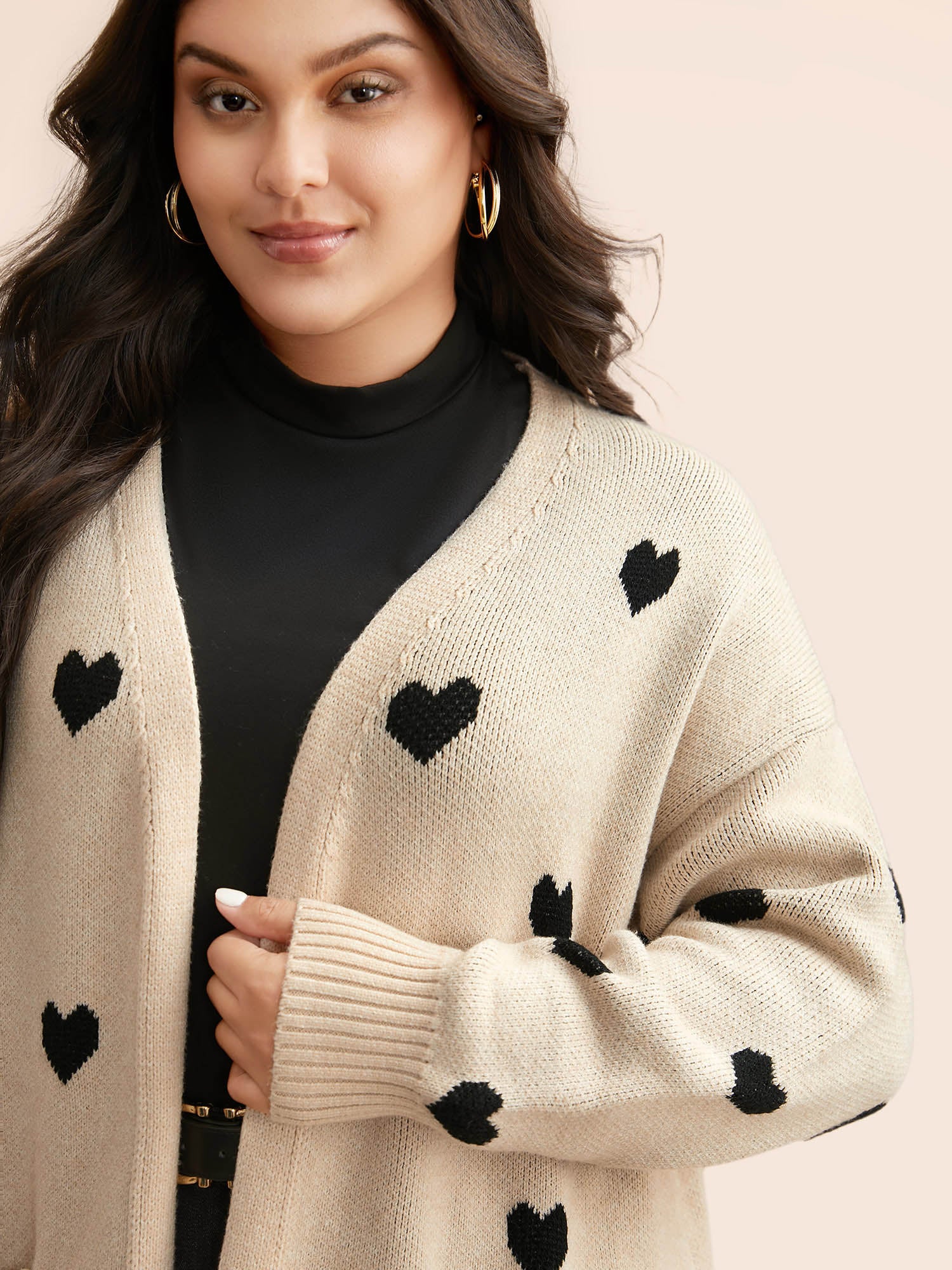 Heart-shaped Pattern Patch Pocket Cardigan