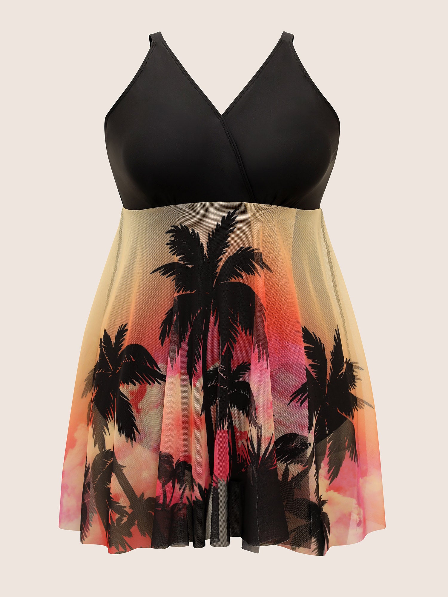 Tropical Print Slit Hem See Through Swim Dress