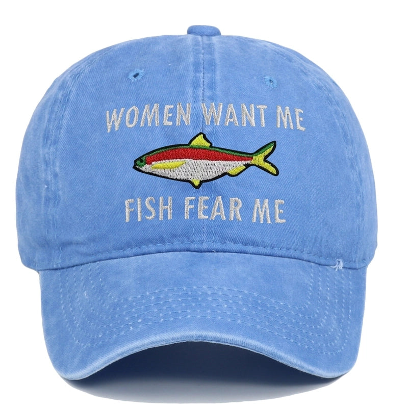 Unisex Hip-hop Basic Retro Letter Fish Embroidery Curved Eaves Baseball Cap