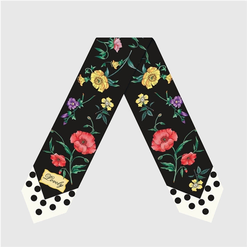 Women's French Style Flower Satin Printing Silk Scarves