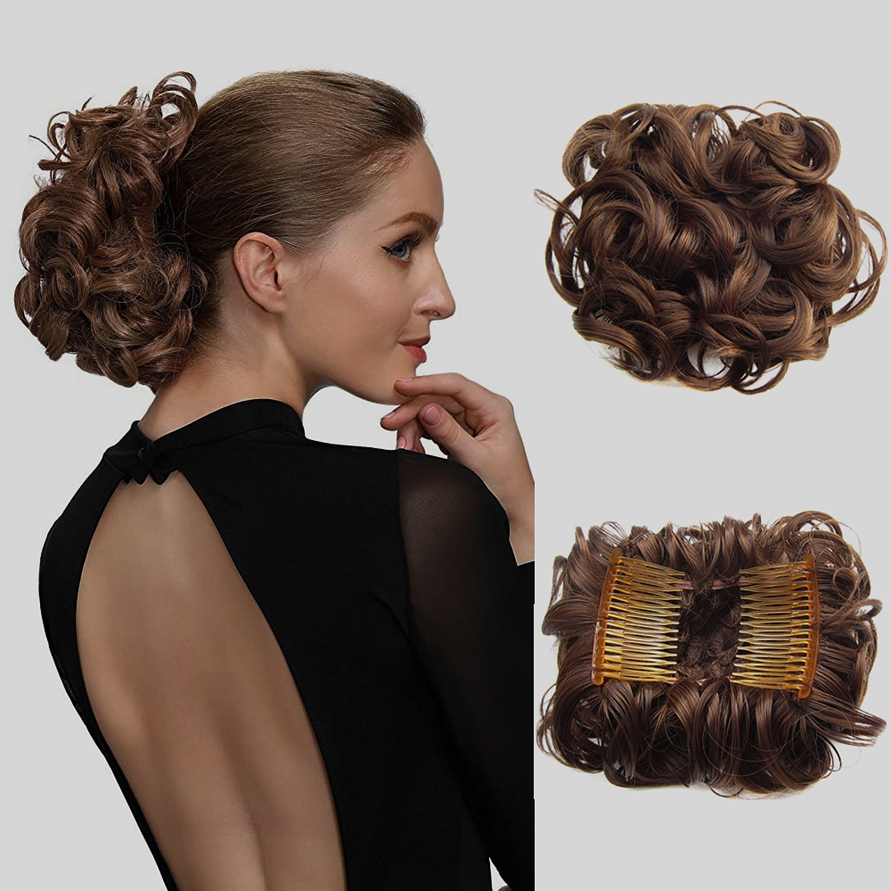 Kort. rommelig. krullend haarstukje chignon