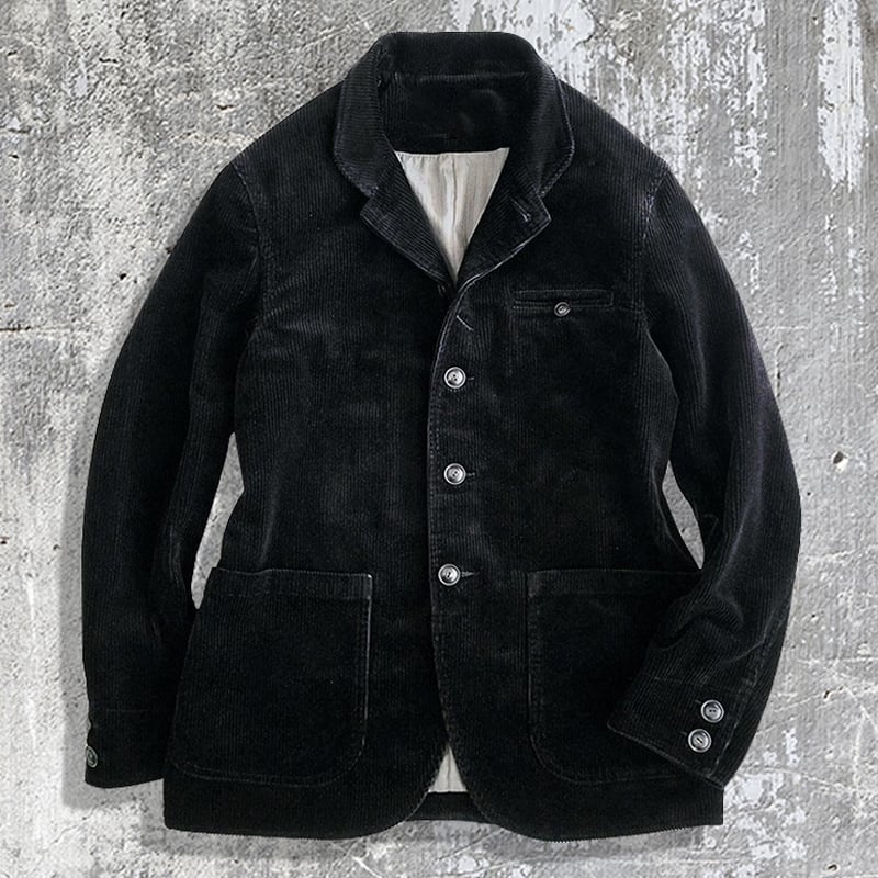 Vintage Black Cotton Corduroy Lounge Blazer