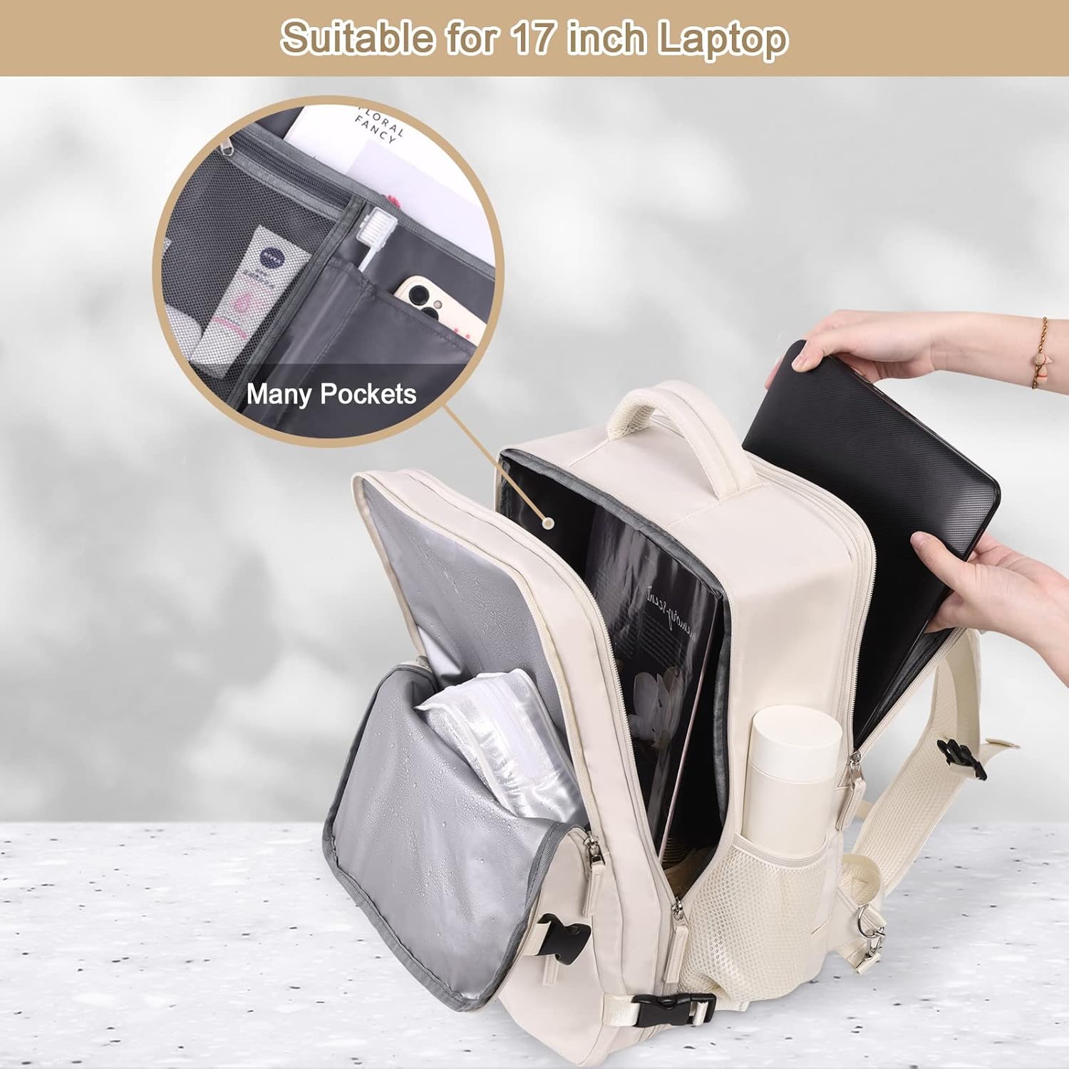 Large Travel Backpack for Women Men, Expandable 40L Carry On Backpack, 17 Inch Laptop Backpack College Bookbag, Waterproof Travel bag as Person Item Flight Approved