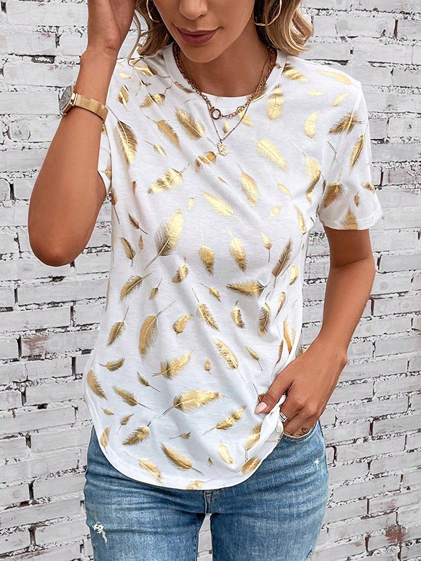 Loose Short Sleeves Bronzing Round-Neck T-Shirts Tops