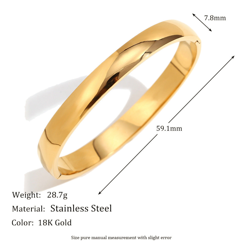 Fashionable Simple Personalized Versatile Hand Jewelry Stainless Steel Plated With 18K Gold Niche 4Mm Wide Smooth Bracelet For Women