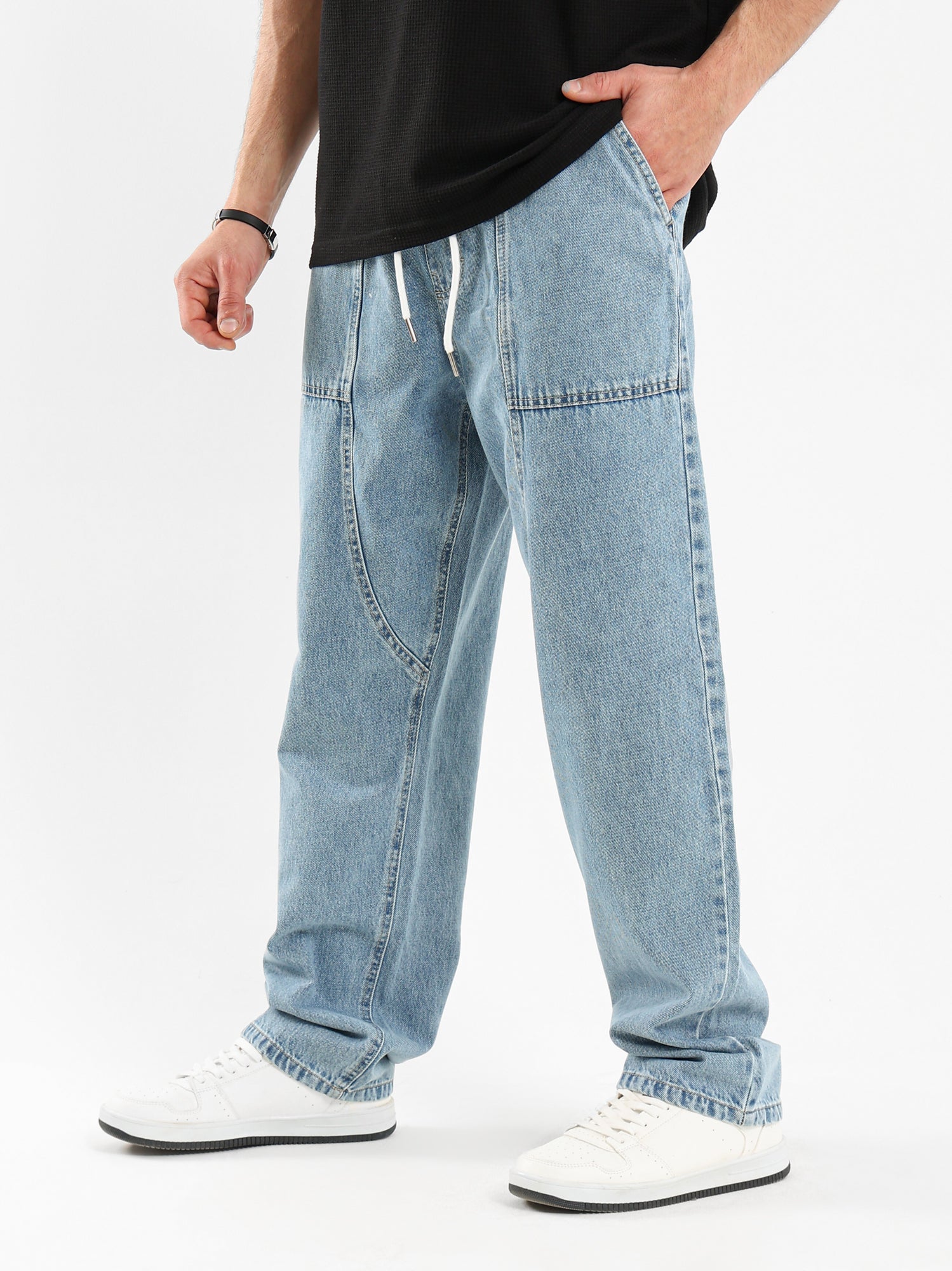 Tapered Fit Jeans with Drawstring Waist