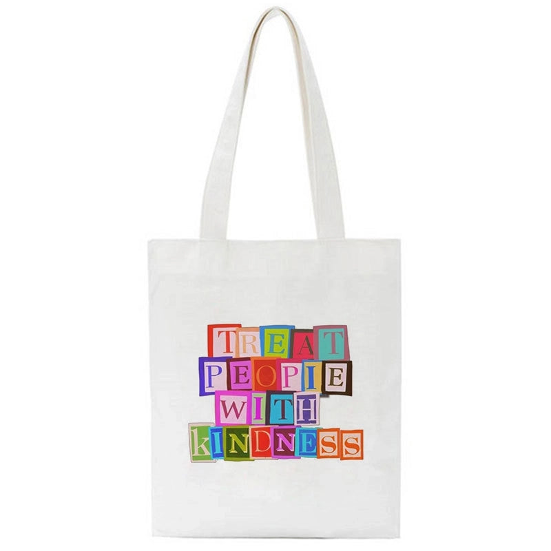 Women's Medium Canvas Letter Basic Classic Style Square Open Canvas Bag