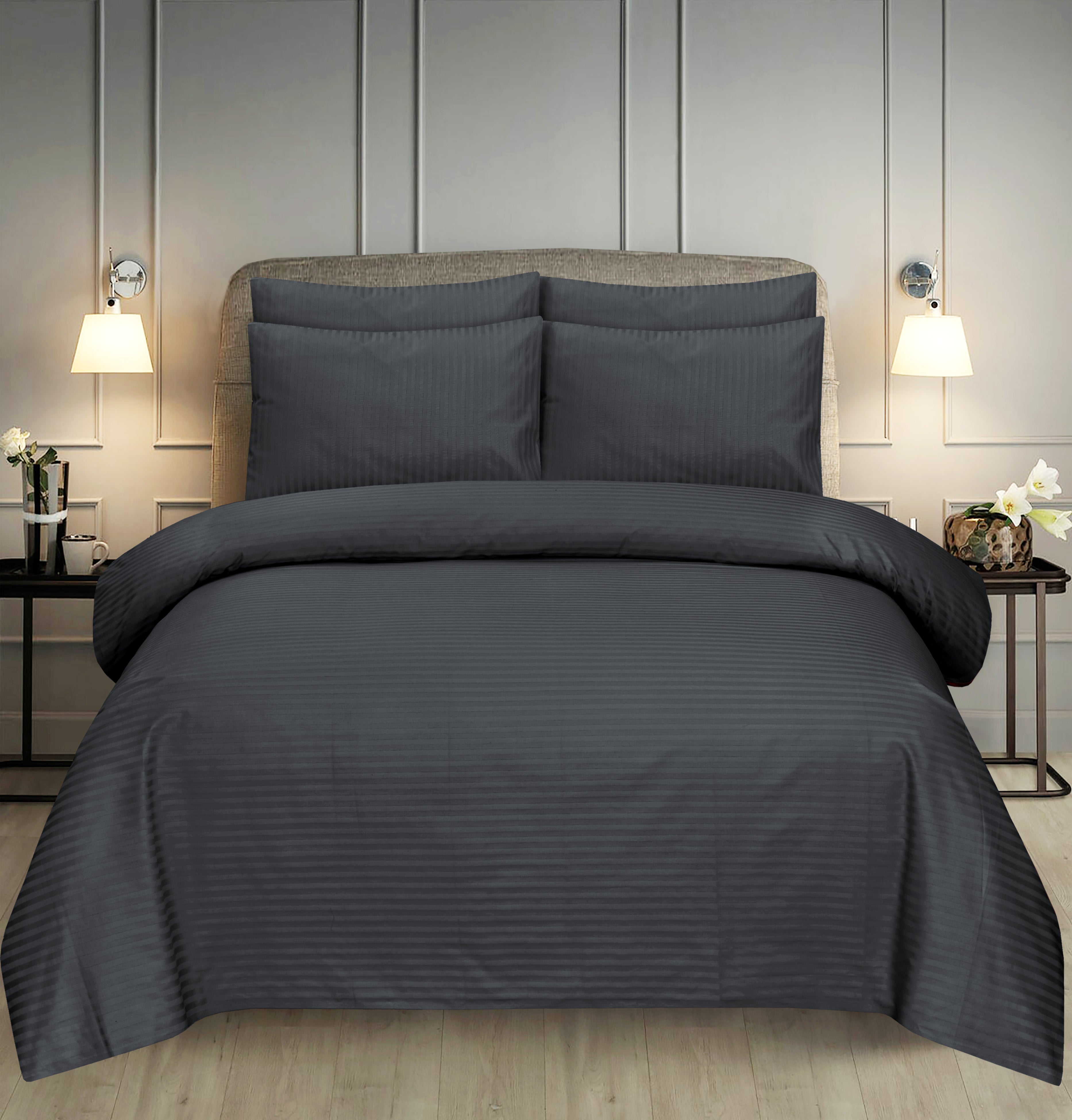 Grey Stripe-Bed Sheet Set