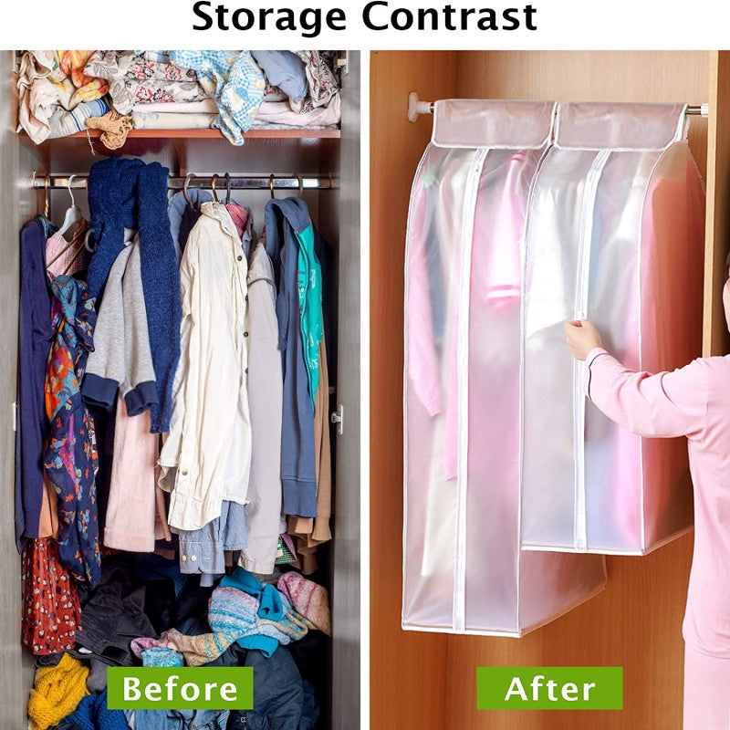 Garment Clothes Cover Protector. Lightweight Closet Storage Bags Translucent Dustproof Waterproof Hanging Clothing Storage Bag With Full Zipper