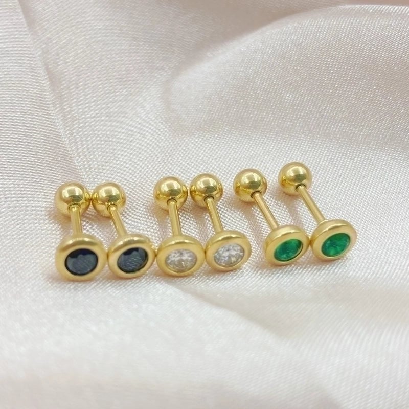 1 Pair Minimalist Geometric Inlay Stainless Steel Zircon Ear Studs