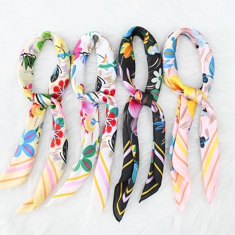 Women's Elegant Pastoral Flower Satin Printing Silk Scarf