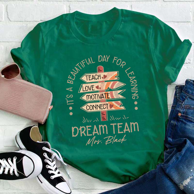 Personalized Name It's A Beautiful Day For Learning Teacher T-Shirt