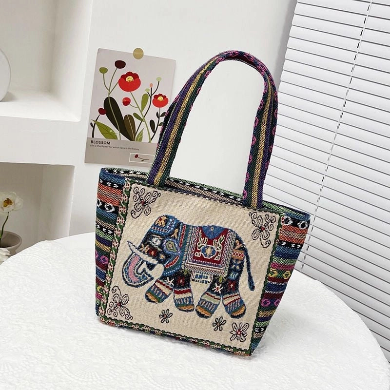 Women's Small Canvas Animal Vintage Style Ethnic Style Square Zipper Shoulder Bag Handbag