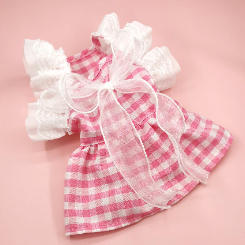 Plaid Lace Bow Dog Cat Dress