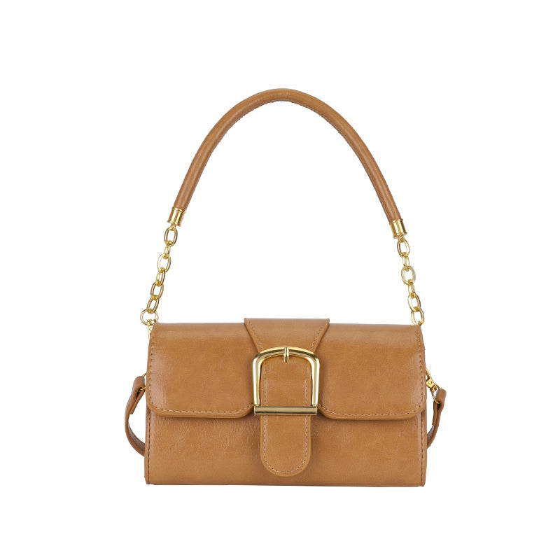 Women's Small Pu Leather Solid Color Streetwear Square Flip Cover Shoulder Bag
