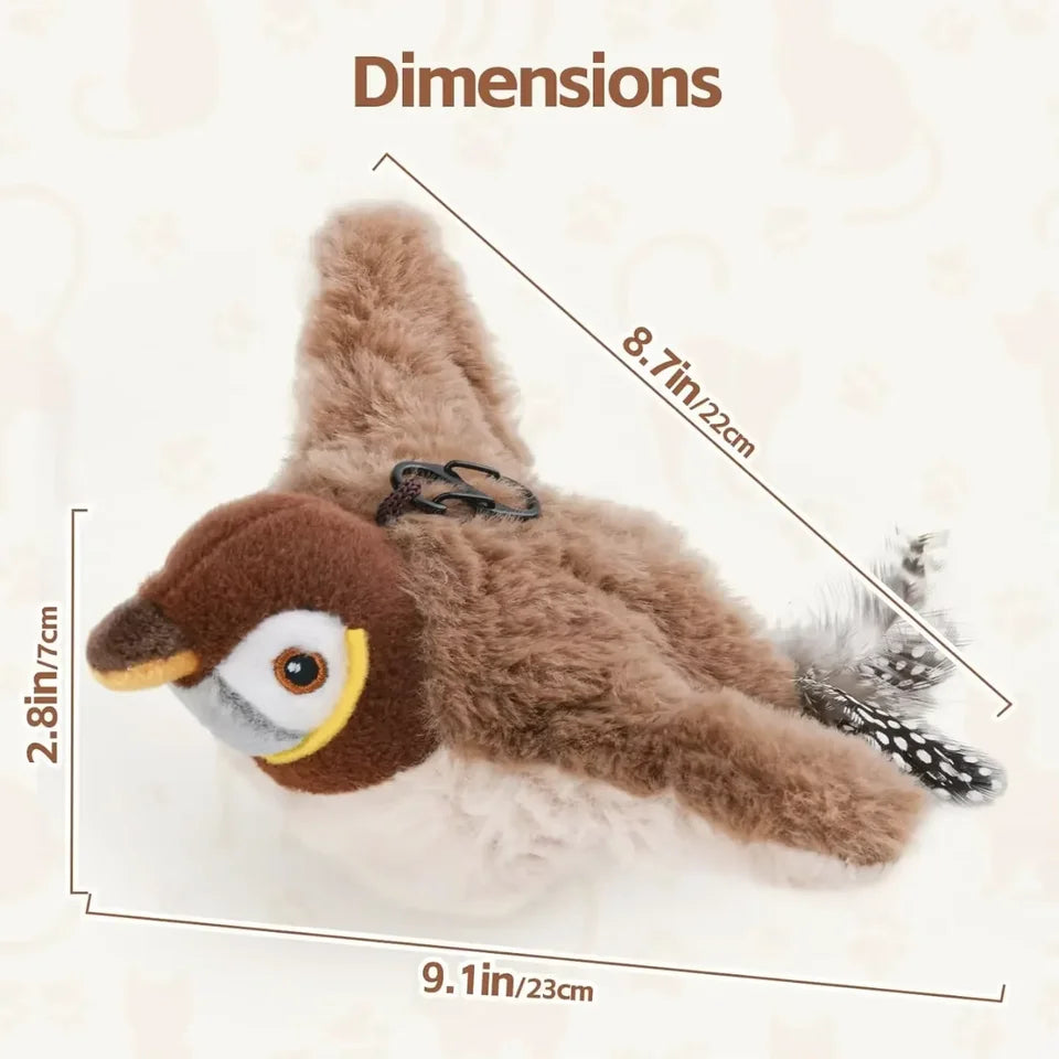 Interactive Chirping Bird Cat Toy – USB Rechargeable. Touch-Activated. Flapping Wings & Cat Teaser Attachment