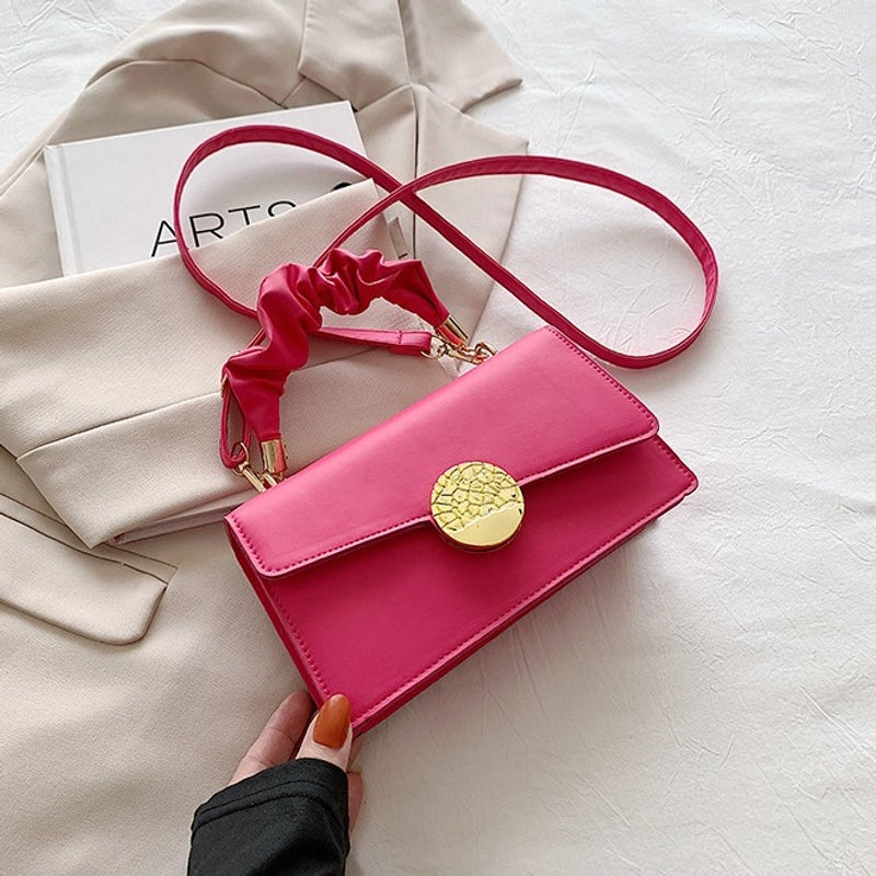 Women's Medium Pu Leather Solid Color Streetwear Square Magnetic Buckle Crossbody Bag