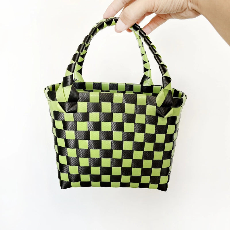 Women's PVC Color Block Plaid Vacation Weave Square Open Square Bag