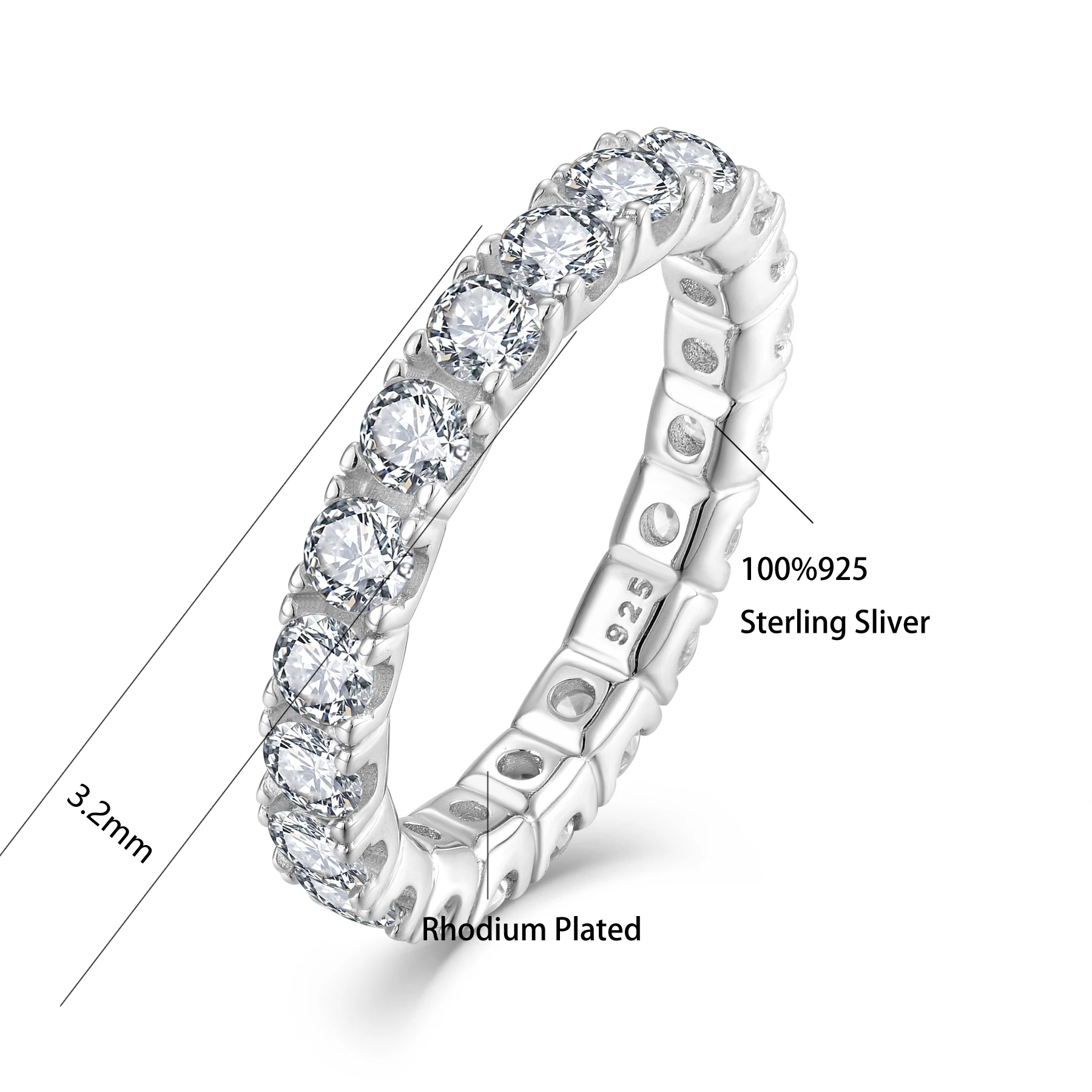 Fine Jewelry 925 Sterling Silver Custom  Women Eternity Wedding Band Engagement Cubic Zirconia Tennis Ring