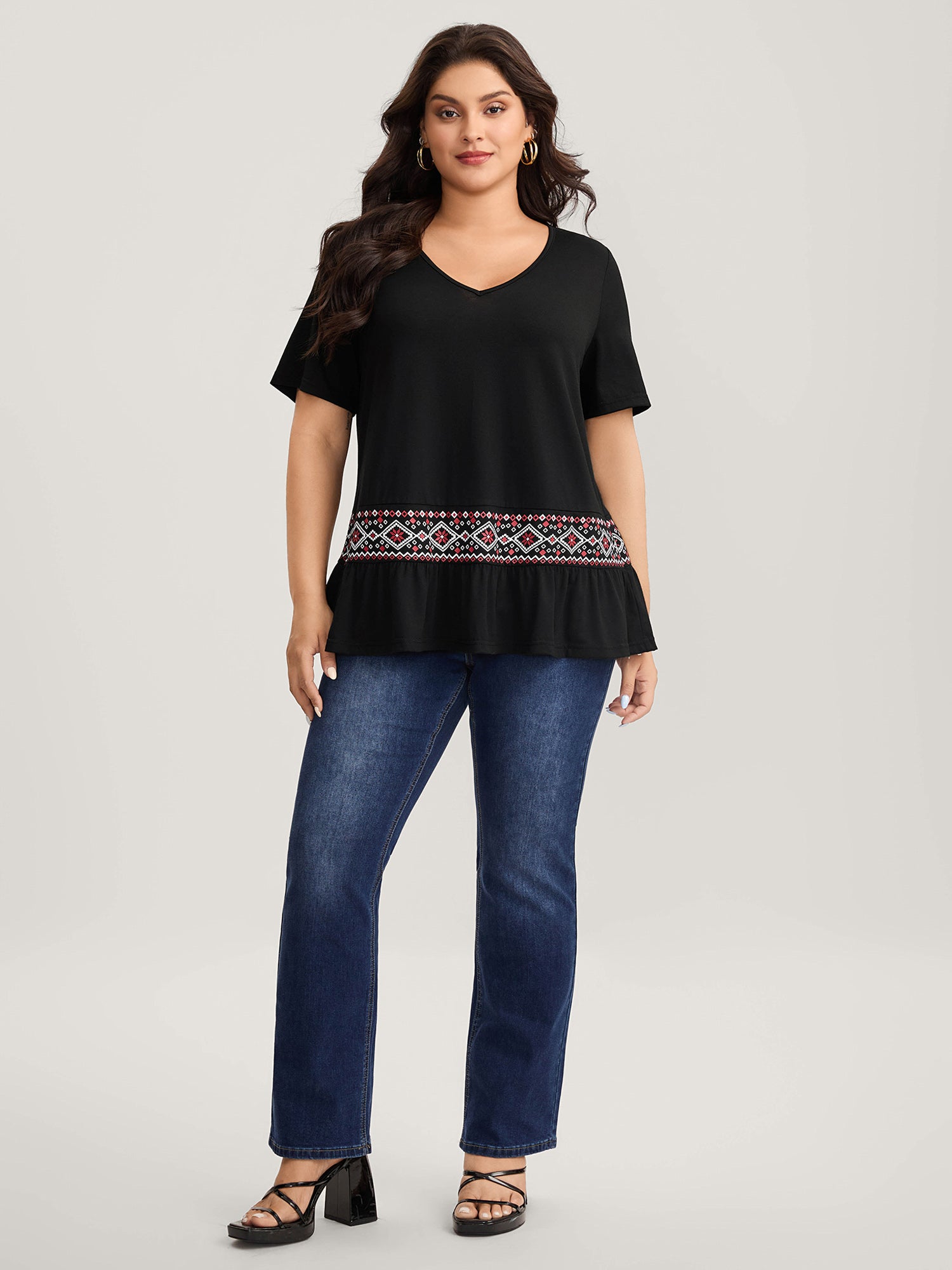 Stretchy Ruffled Hem Flowy Top